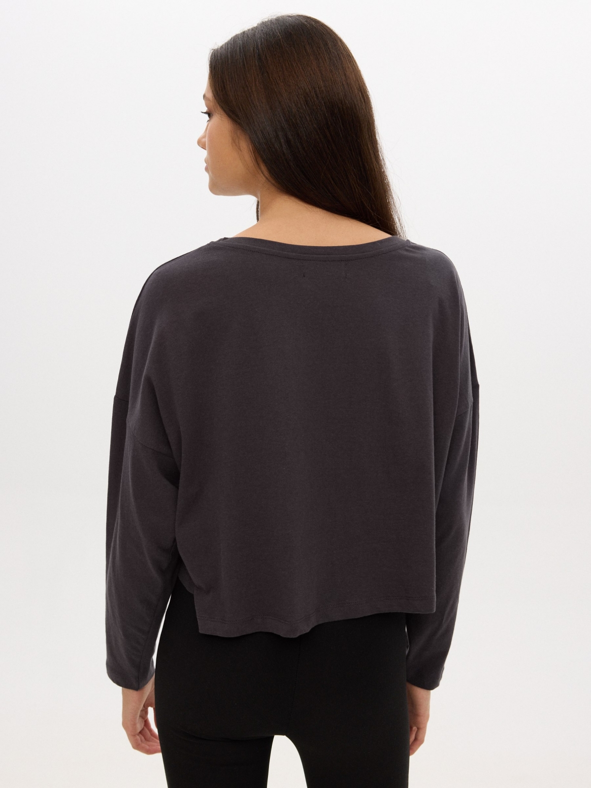 T-shirt with print dark grey middle back view