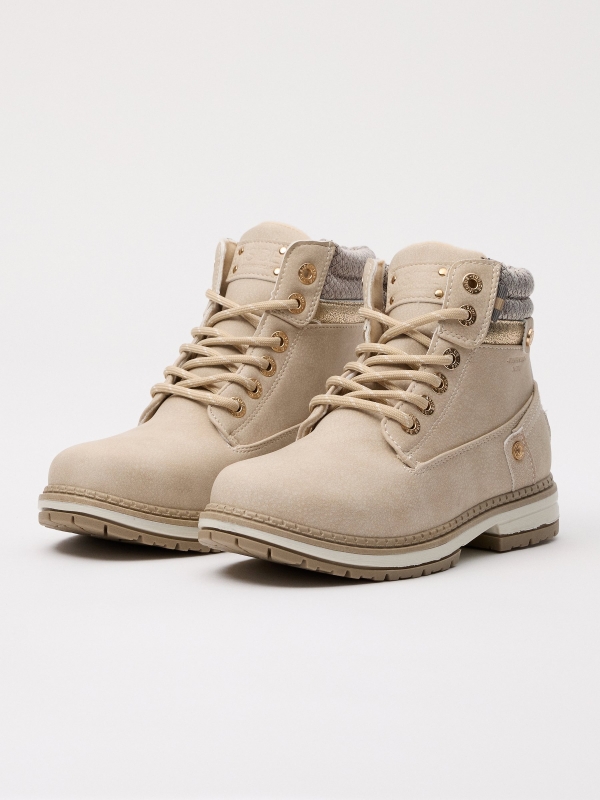 Beige combined mountain style boot grey 45º front view