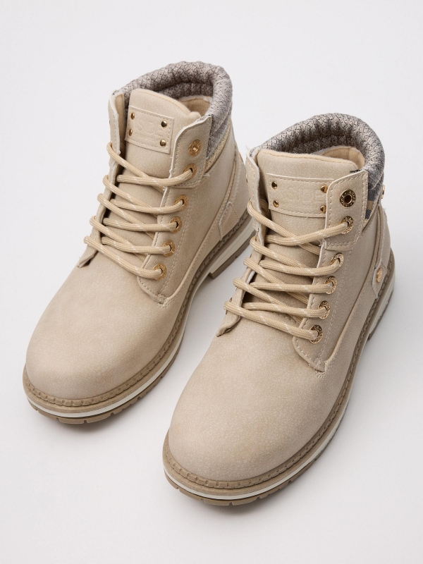 Beige combined mountain style boot grey zenithal view