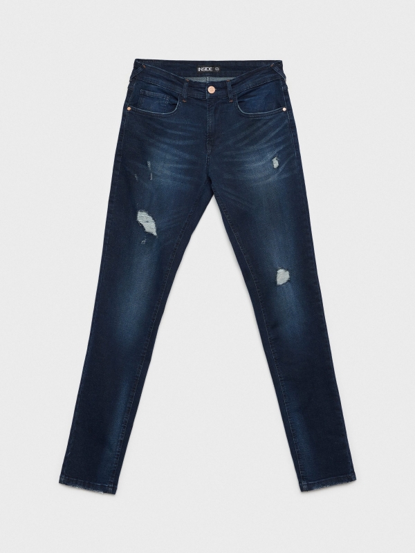  Ripped washed blue super slim jeans navy