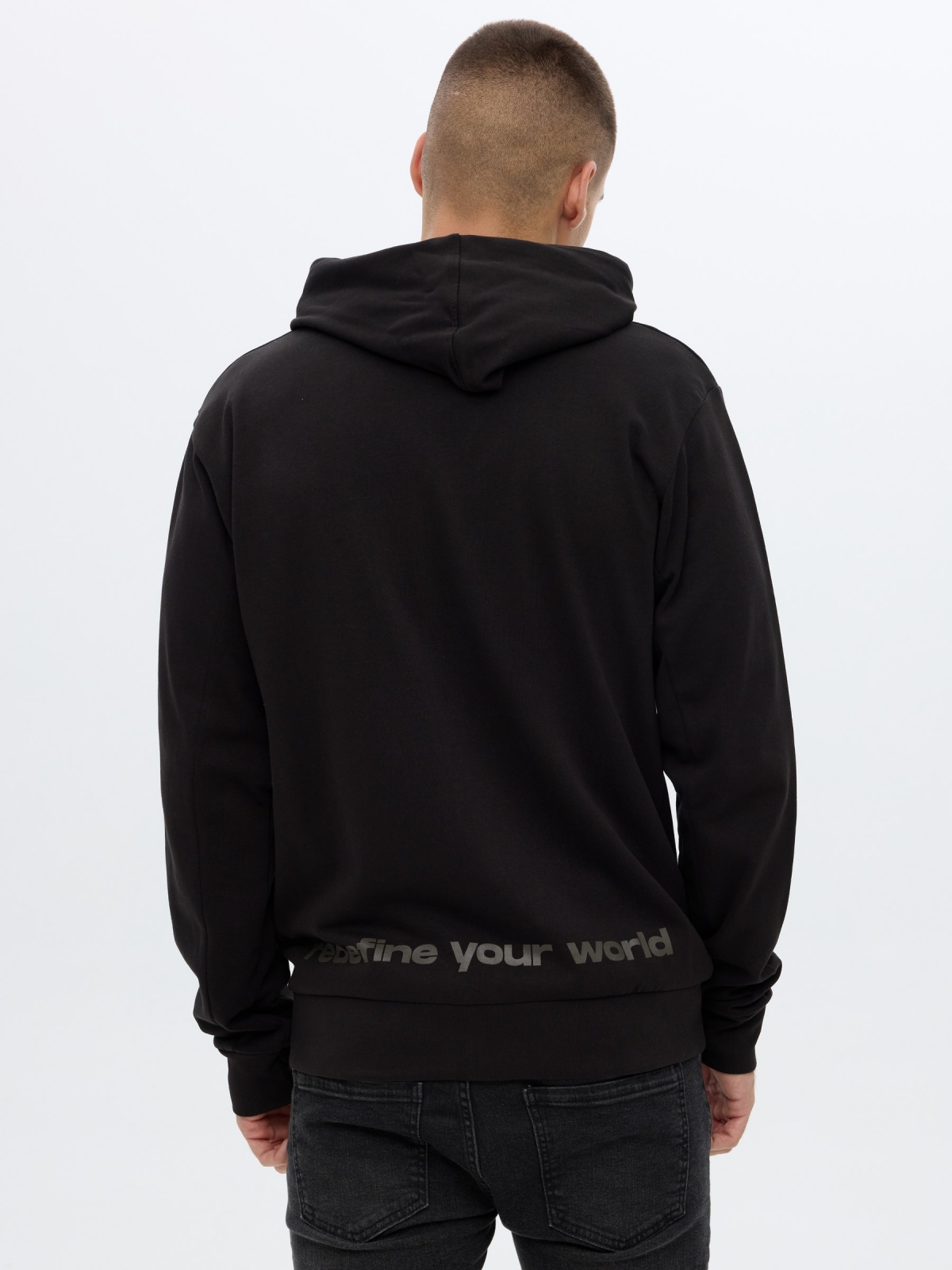 Zipper hooded sweatshirt black middle back view