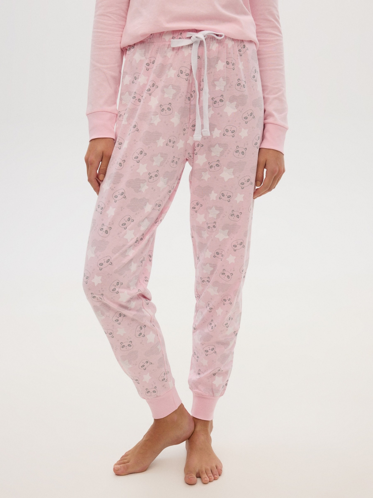 Panda pijama rosa rosa claro vista detalhe