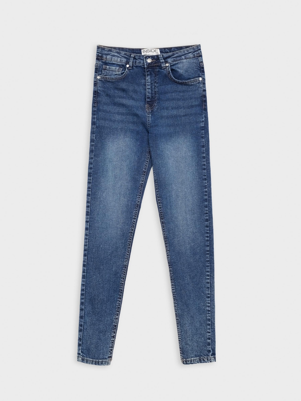  Jeans skinny de cintura alta com cinco bolsos azul aço