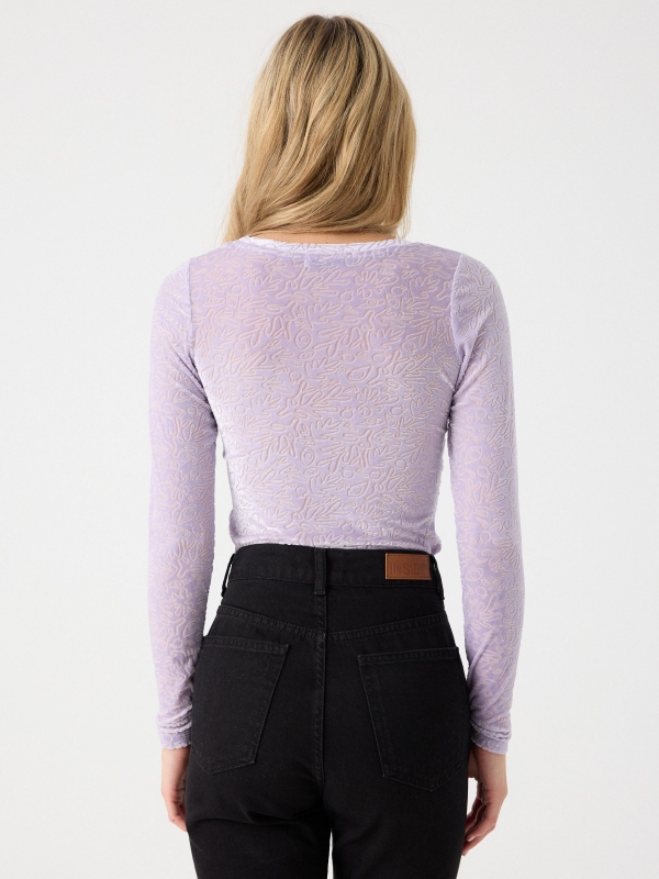 T-shirt de tule flocado lilás vista meia traseira
