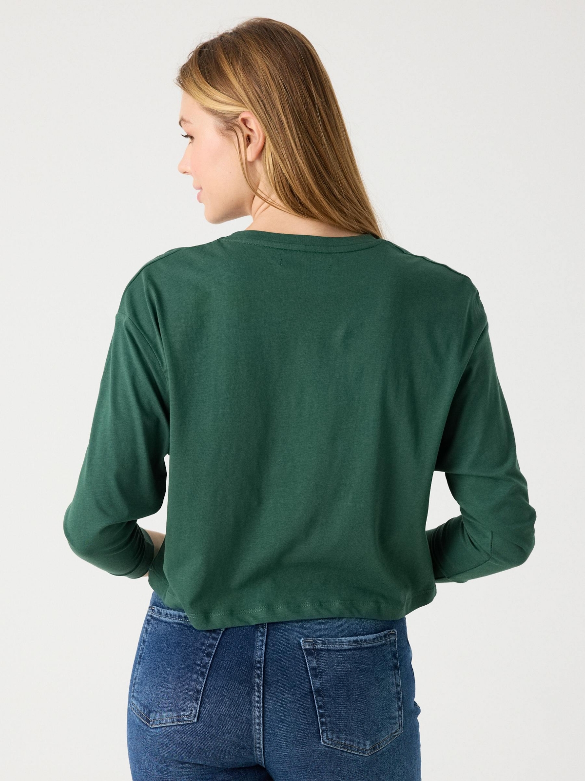T-shirt with print green middle back view