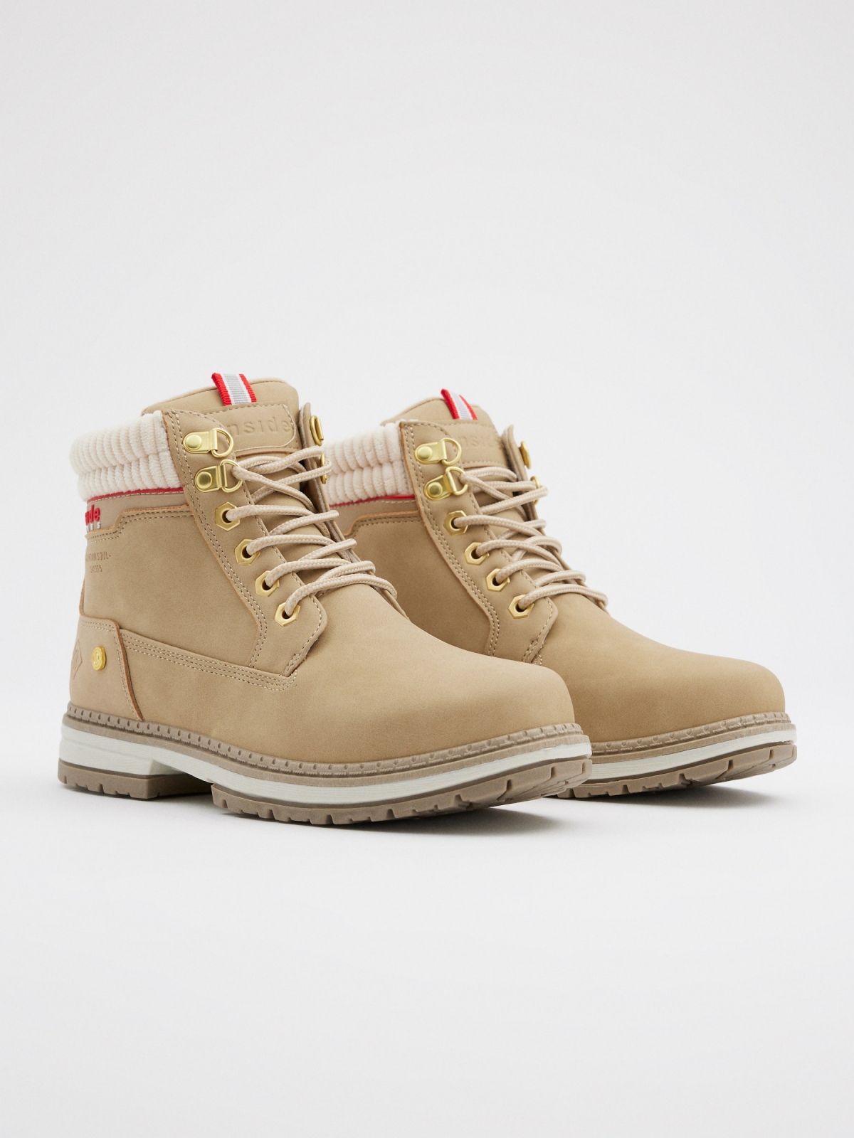 Camel combined mountain style boot beige 45º front view
