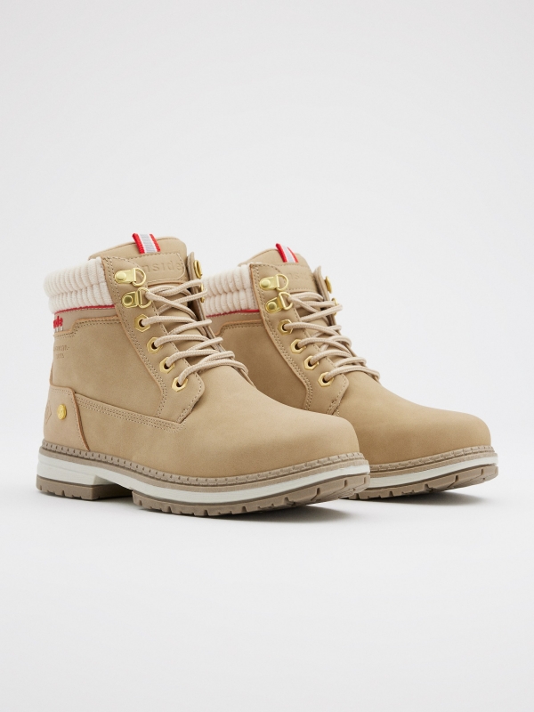 Camel combined mountain style boot beige 45º front view