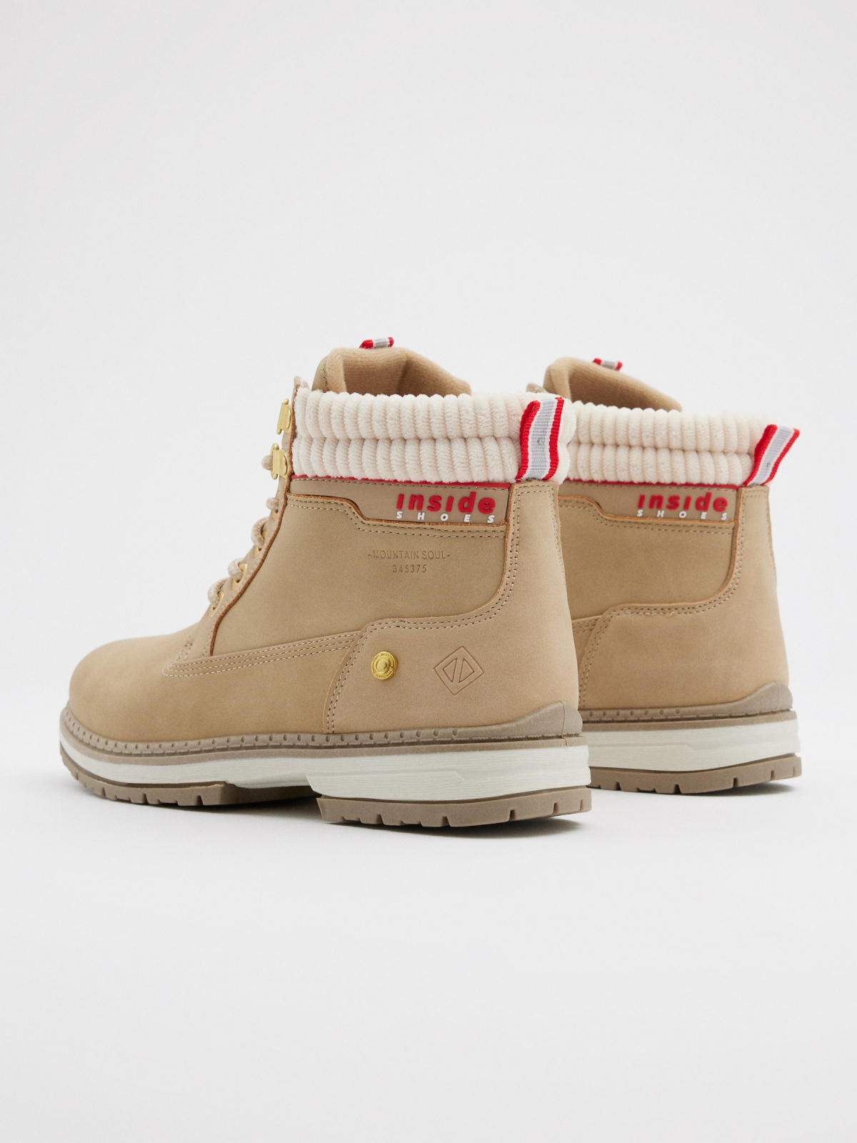 Camel combined mountain style boot beige 45º back view