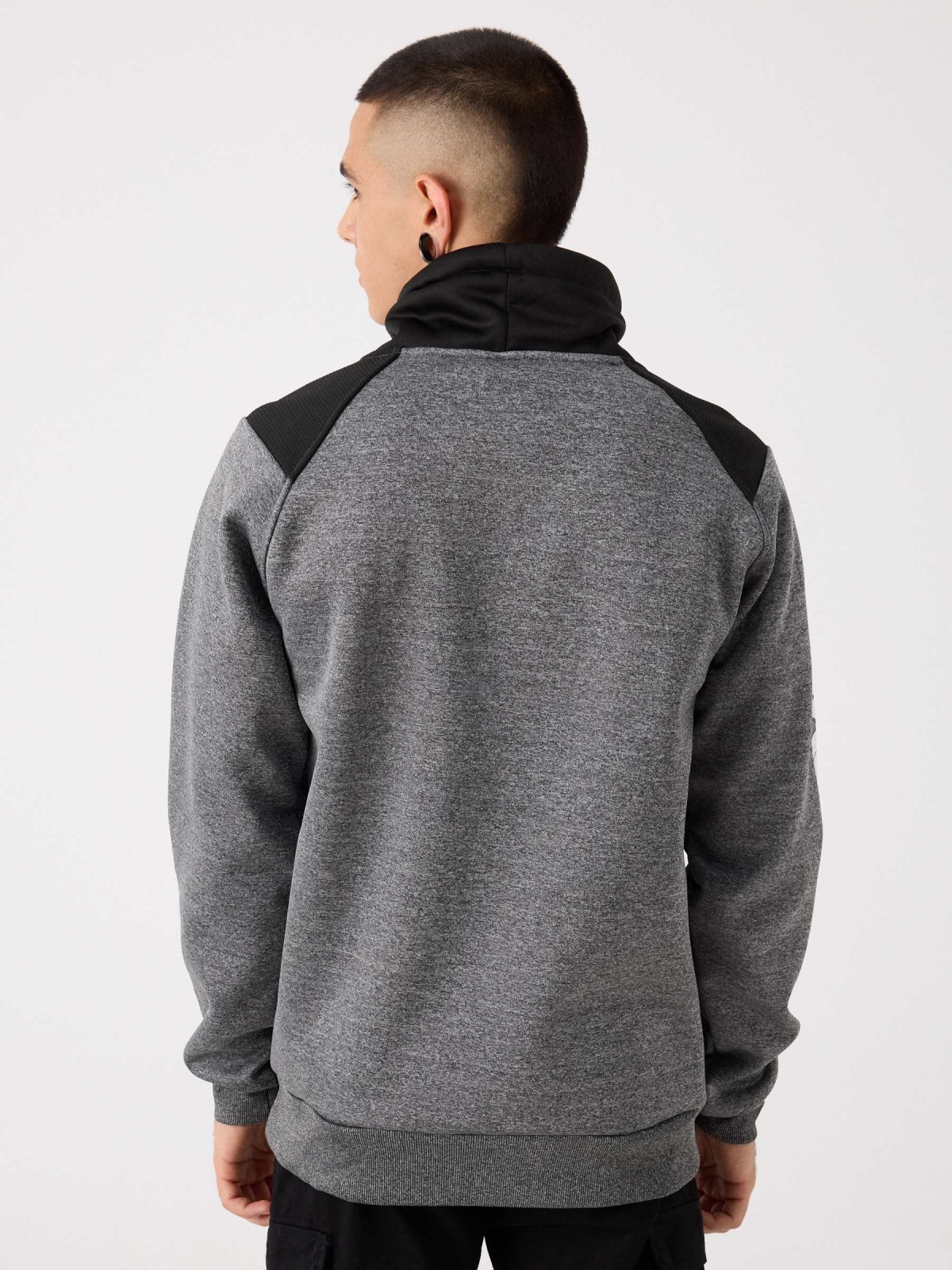 High-neck slogan sweatshirt grey middle back view