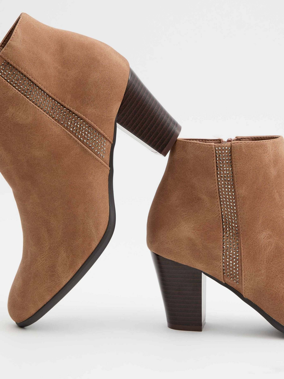 Camel leather effect ankle boots beige detail view