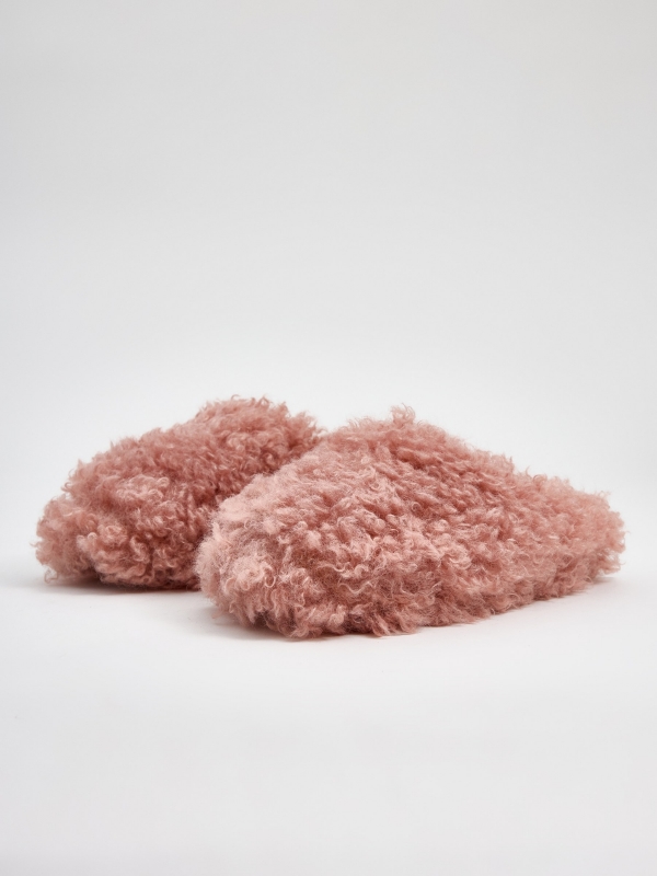 Fluffy home slippers pink middle back view