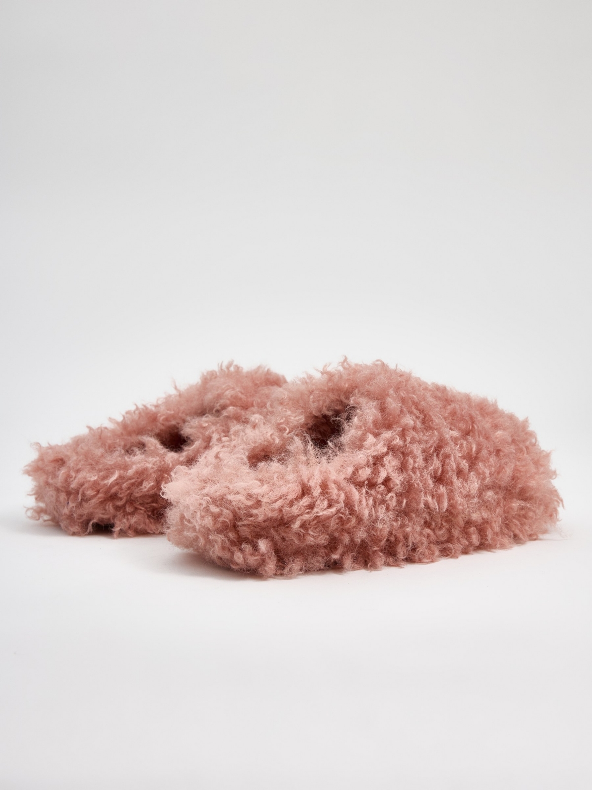 Fluffy home slippers pink front view