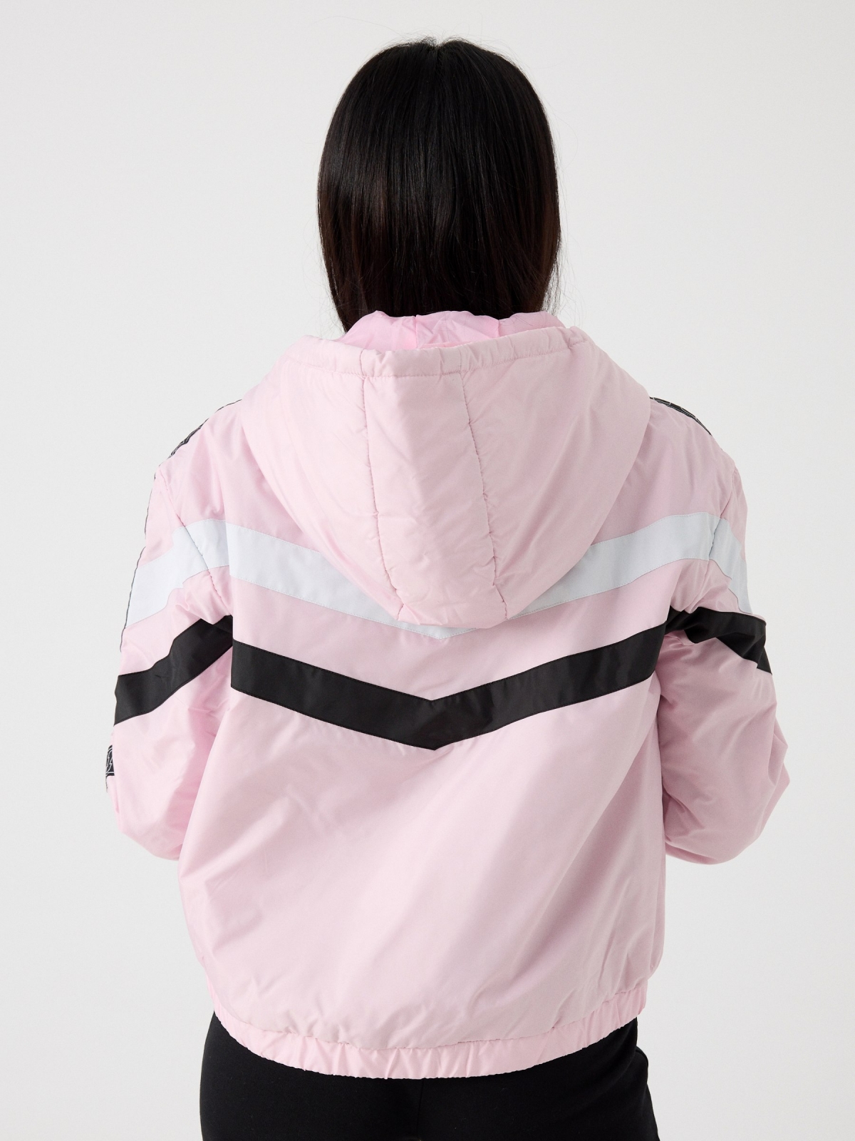 Pink padded jacket light pink middle back view