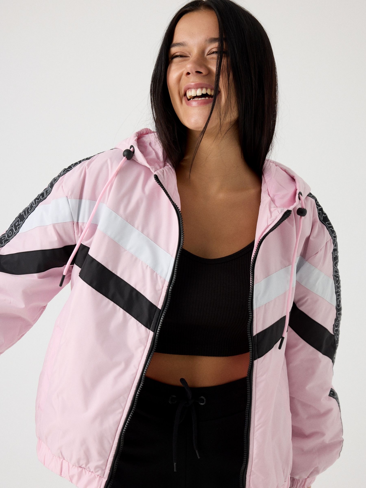 Pink padded jacket light pink detail view