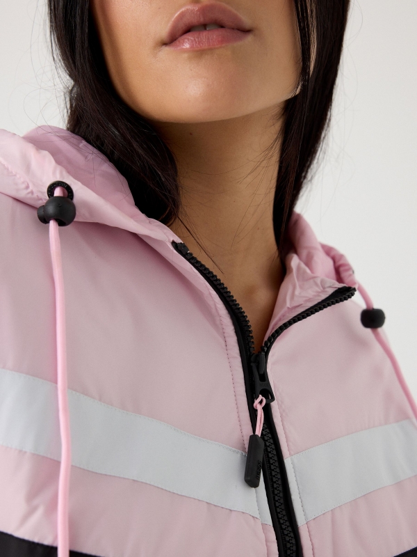 Pink padded jacket light pink detail view