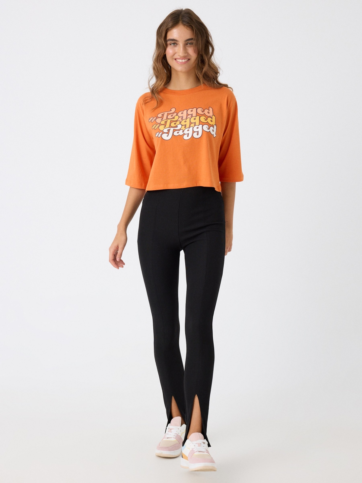 T-shirt with print orange front view