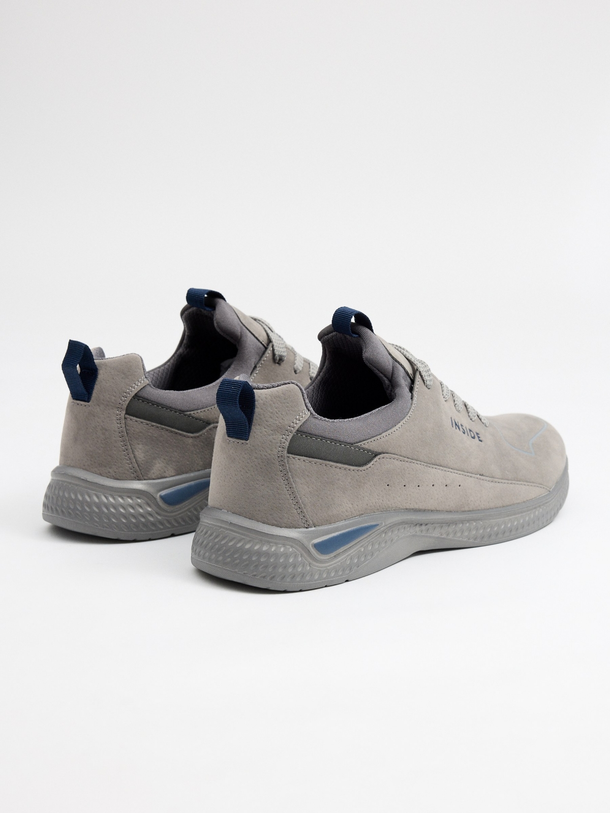 Casual gray leather effect trainers grey 45º back view