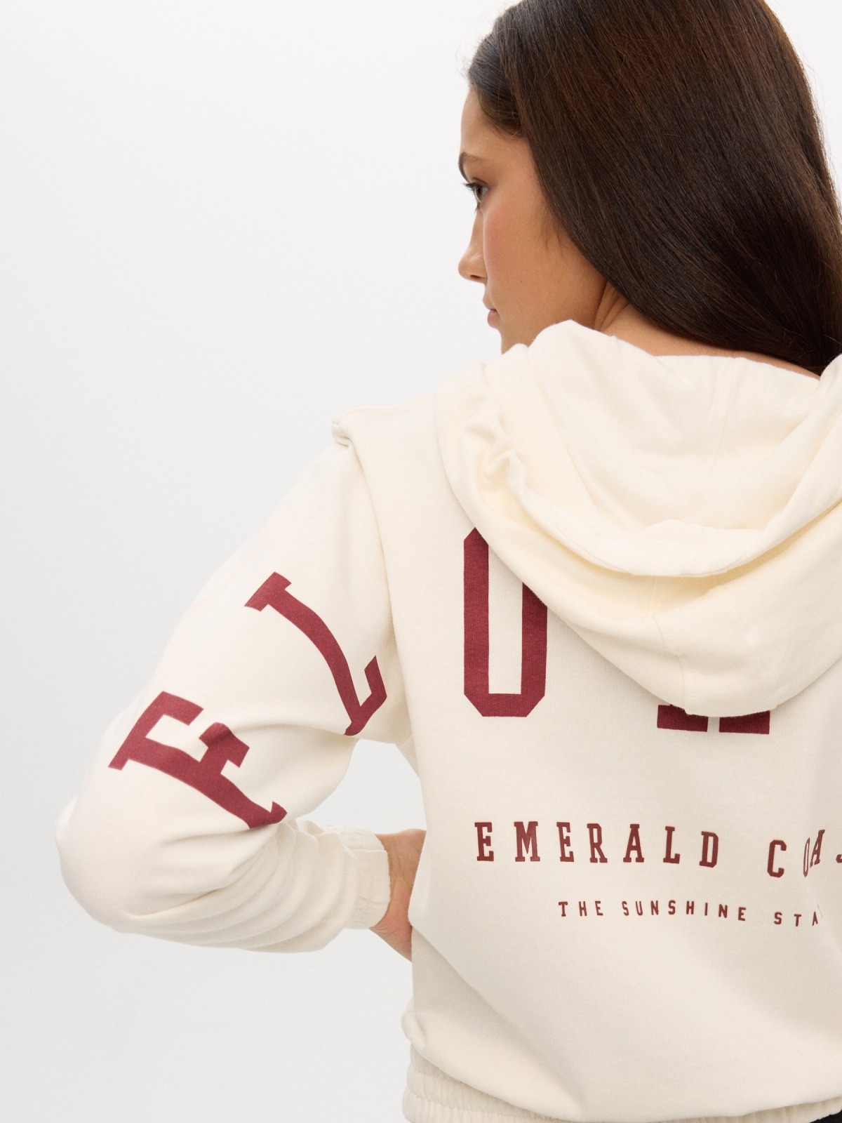 Open hooded sweatshirt off white detail view
