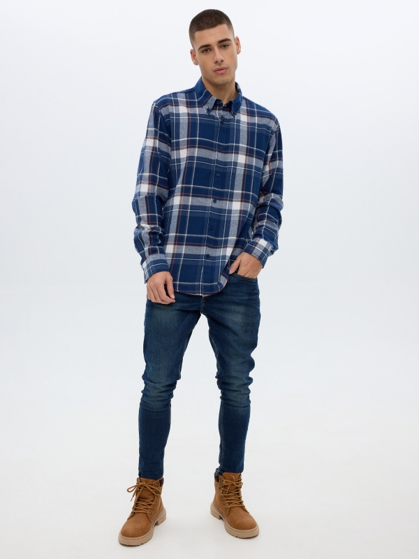 Plaid flannel shirt blue front view