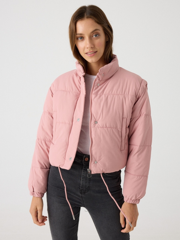 Padded cropped jacket pink middle front view