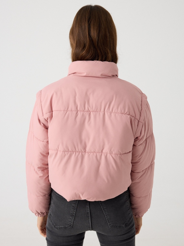 Padded cropped jacket pink middle back view