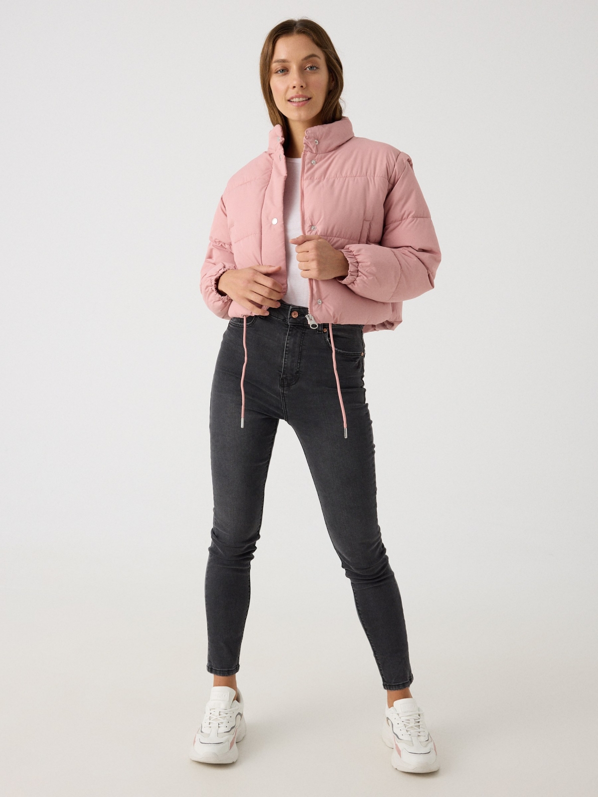 Padded cropped jacket pink front view
