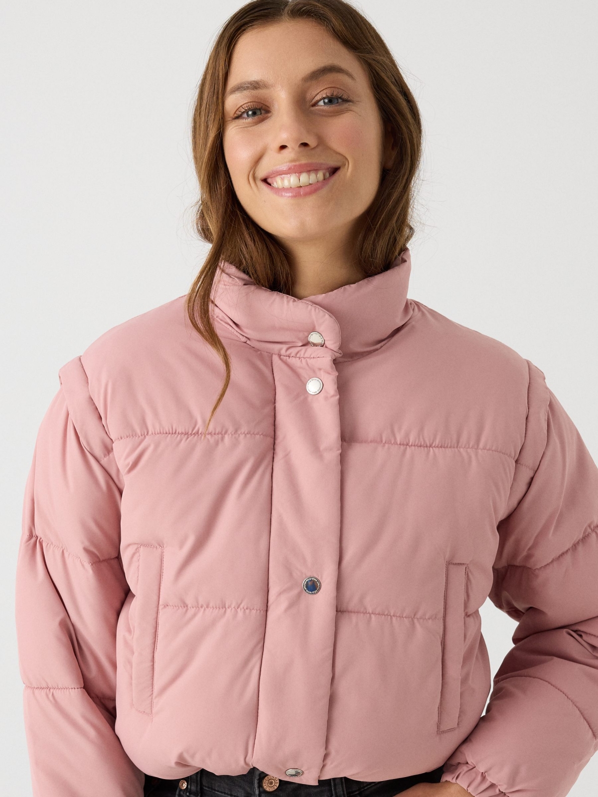 Padded cropped jacket pink detail view