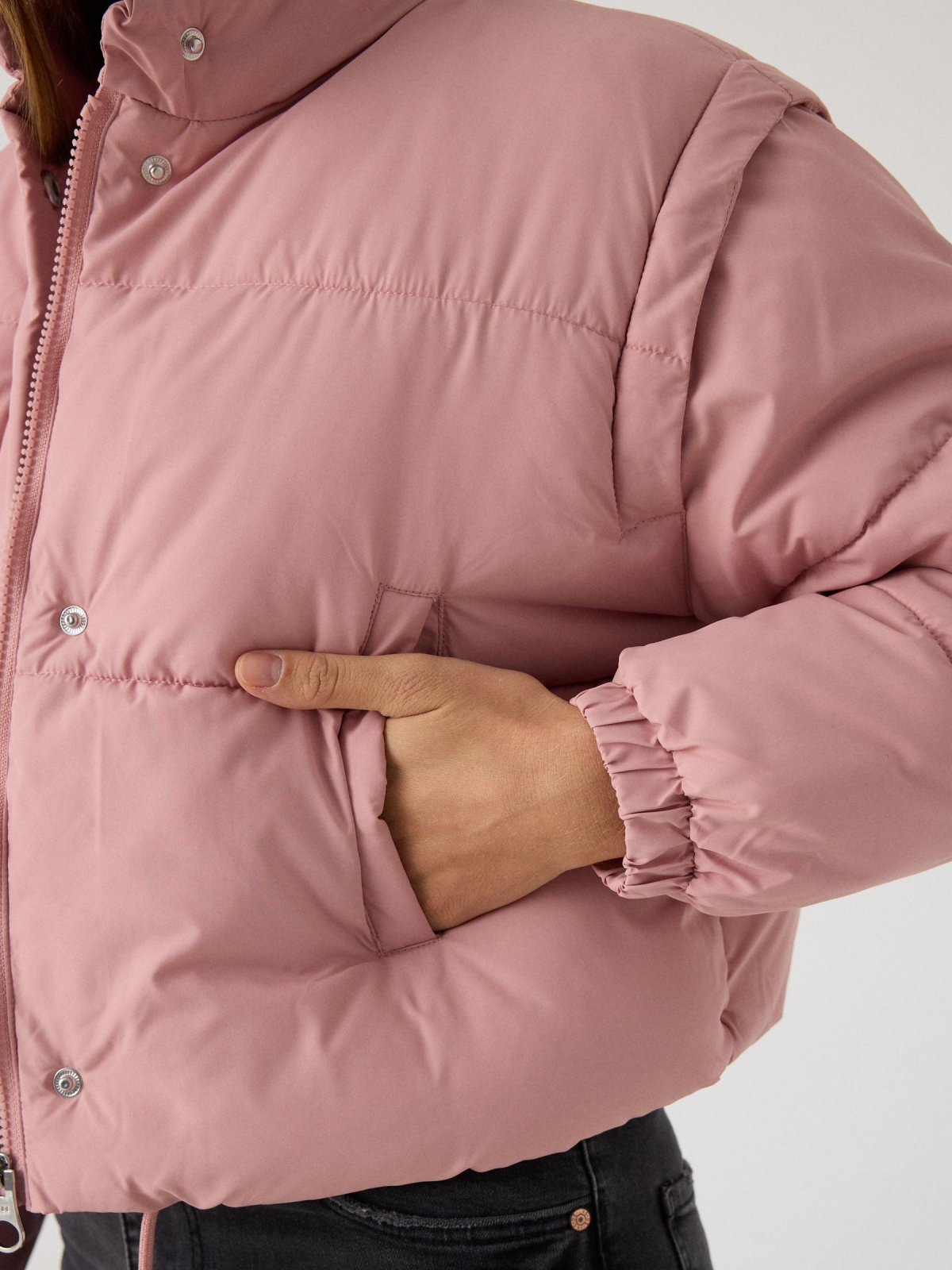 Padded cropped jacket pink detail view