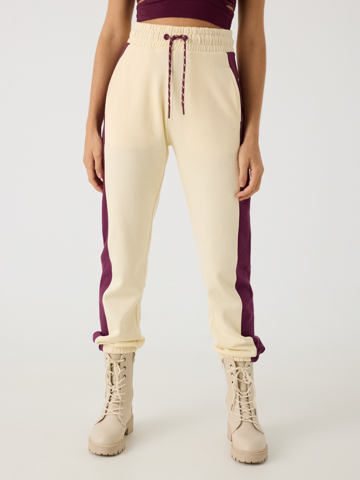Two-tone joggers sand middle front view