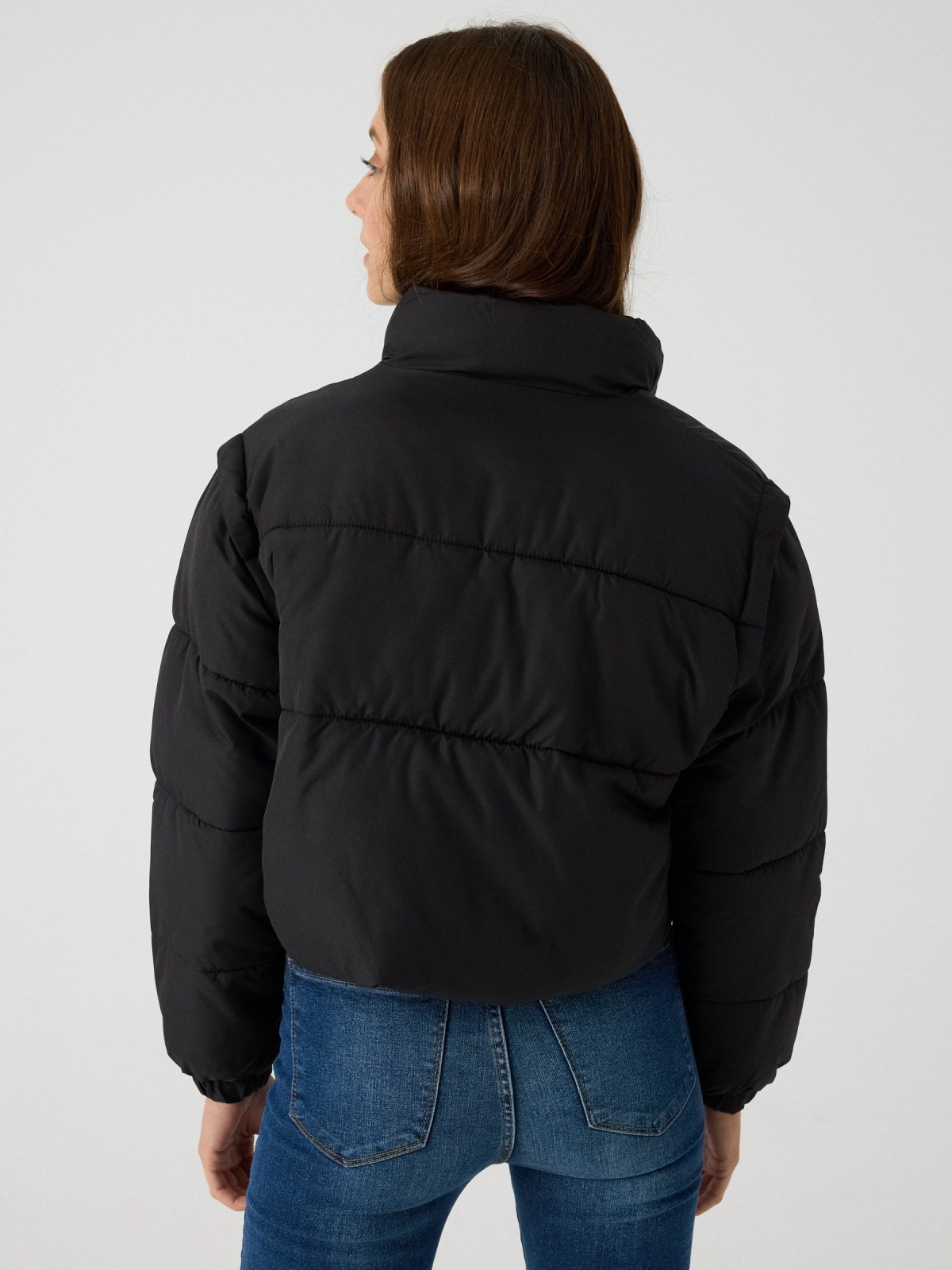Padded cropped jacket black middle back view
