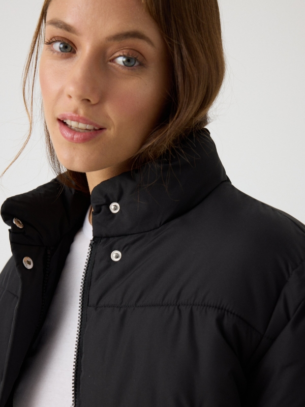 Padded cropped jacket black detail view