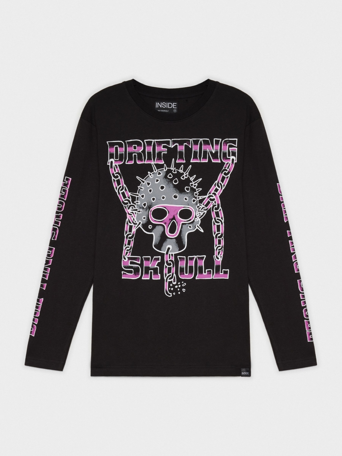  T-shirt estampada em punk skull preto