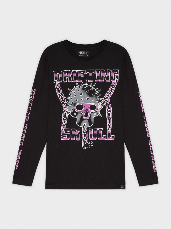  Camiseta estampado calavera punk negro