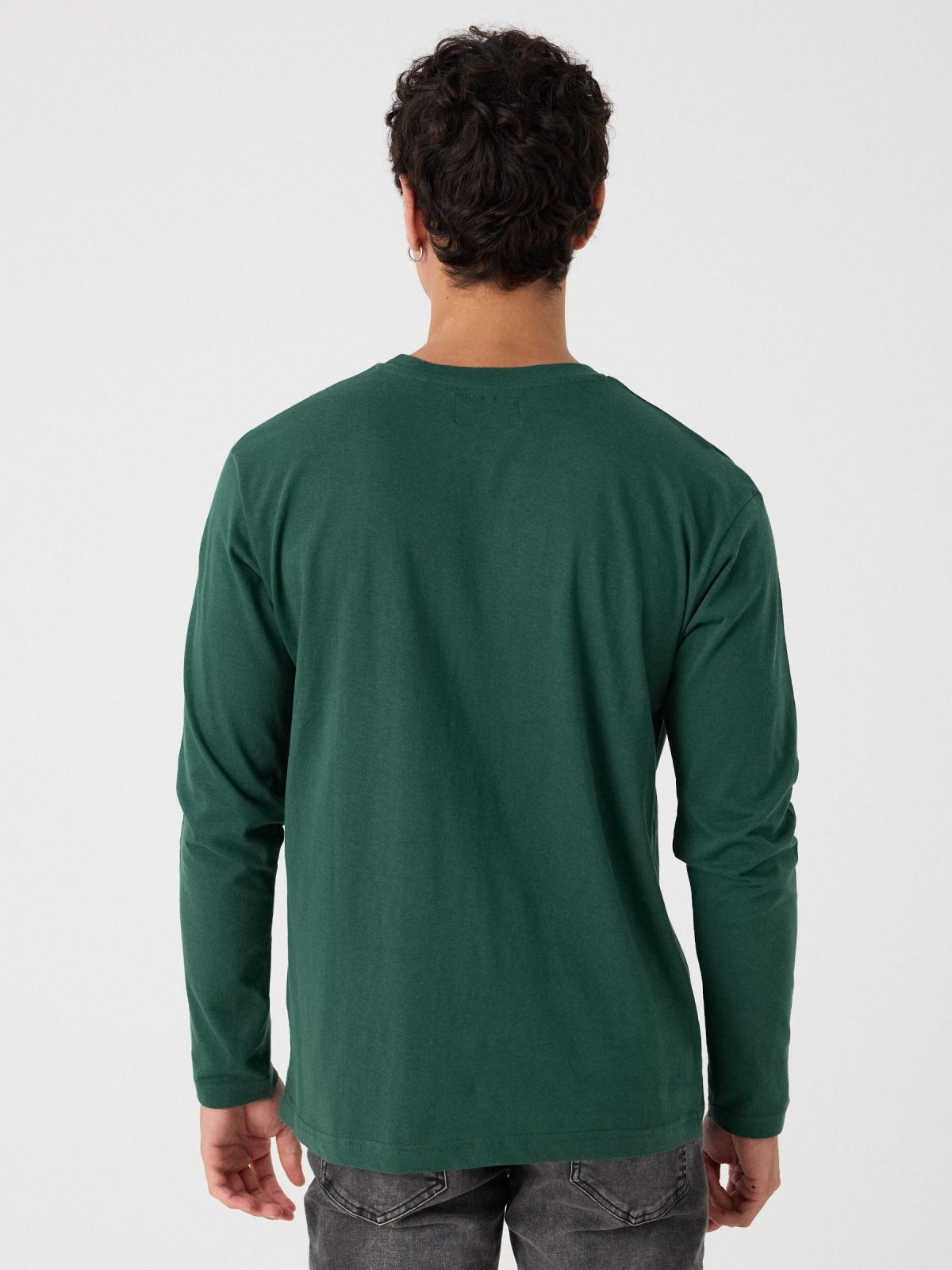 University print t-shirt dark green middle back view