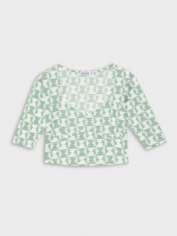  Camiseta floral escote corazón verde