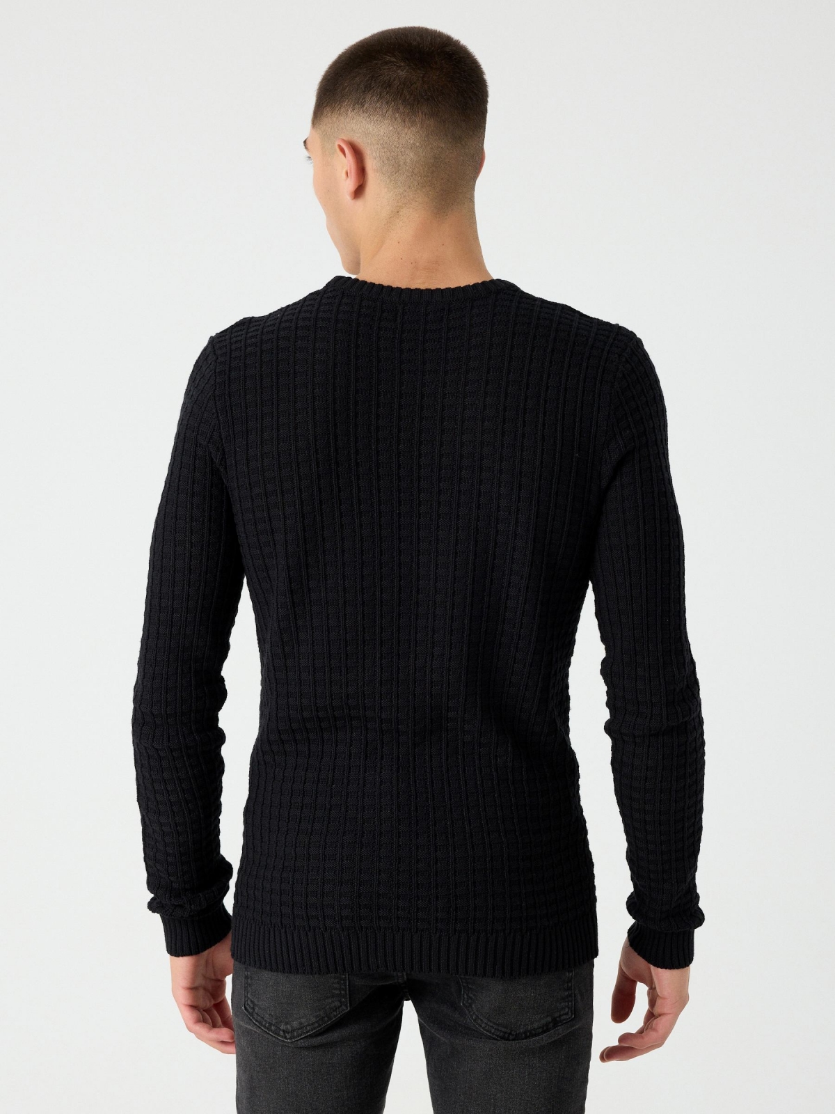 Textured knitted sweater black middle back view