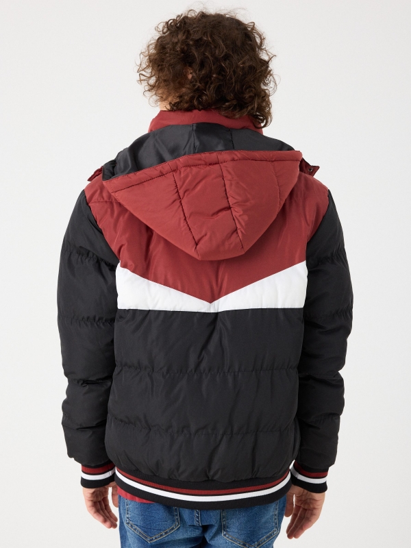 Detachable hood jacket black middle back view