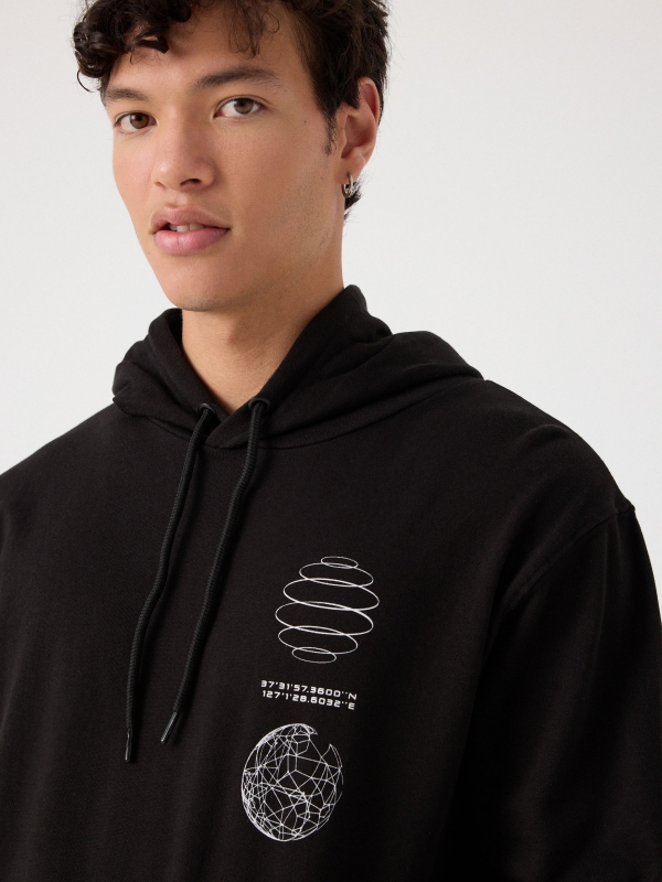 Black hoodie with pocket black detail view
