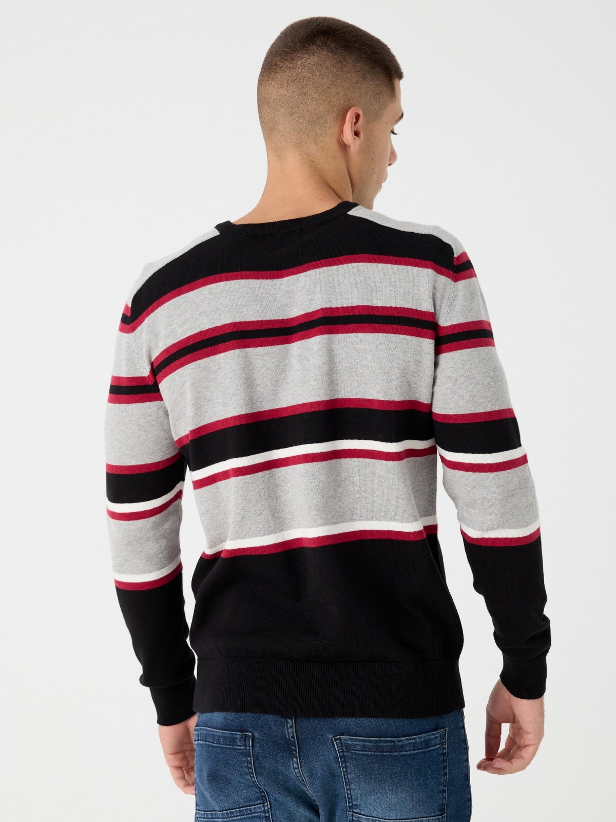Striped knitted sweater black middle back view