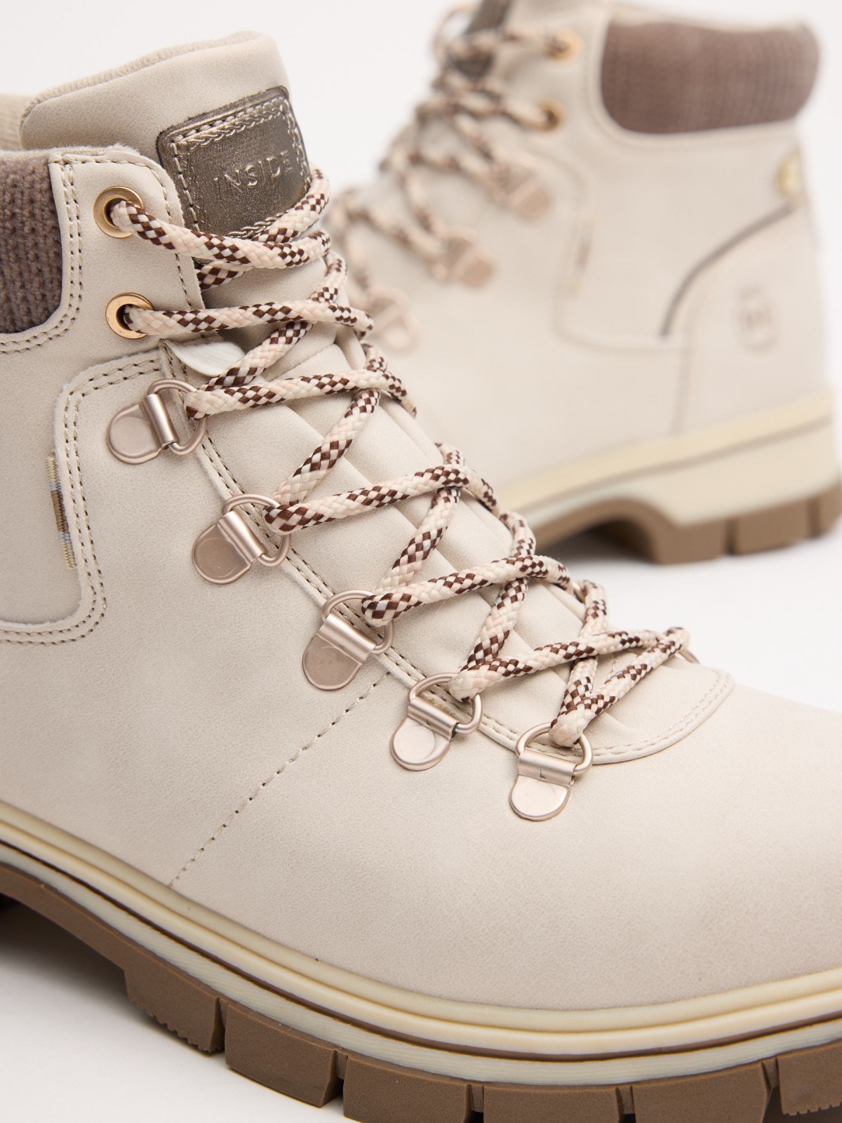 Beige mountain style boot beige detail view