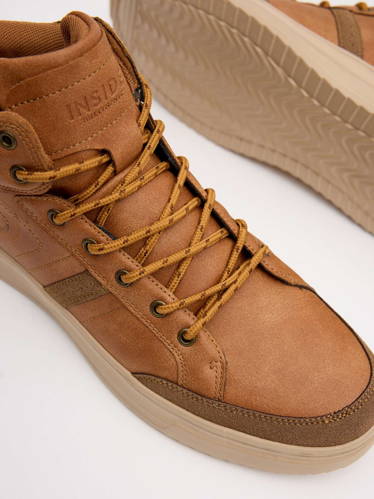Brown leather effect sports ankle boots brown detail view