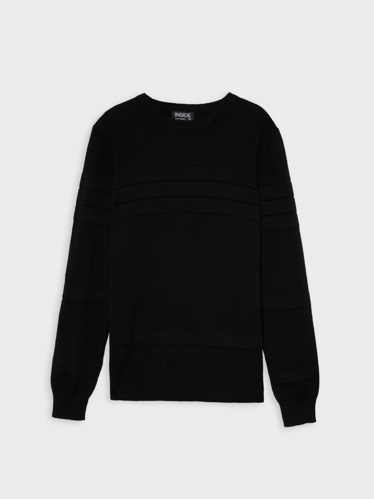  Suéter básico de textura com listras preto
