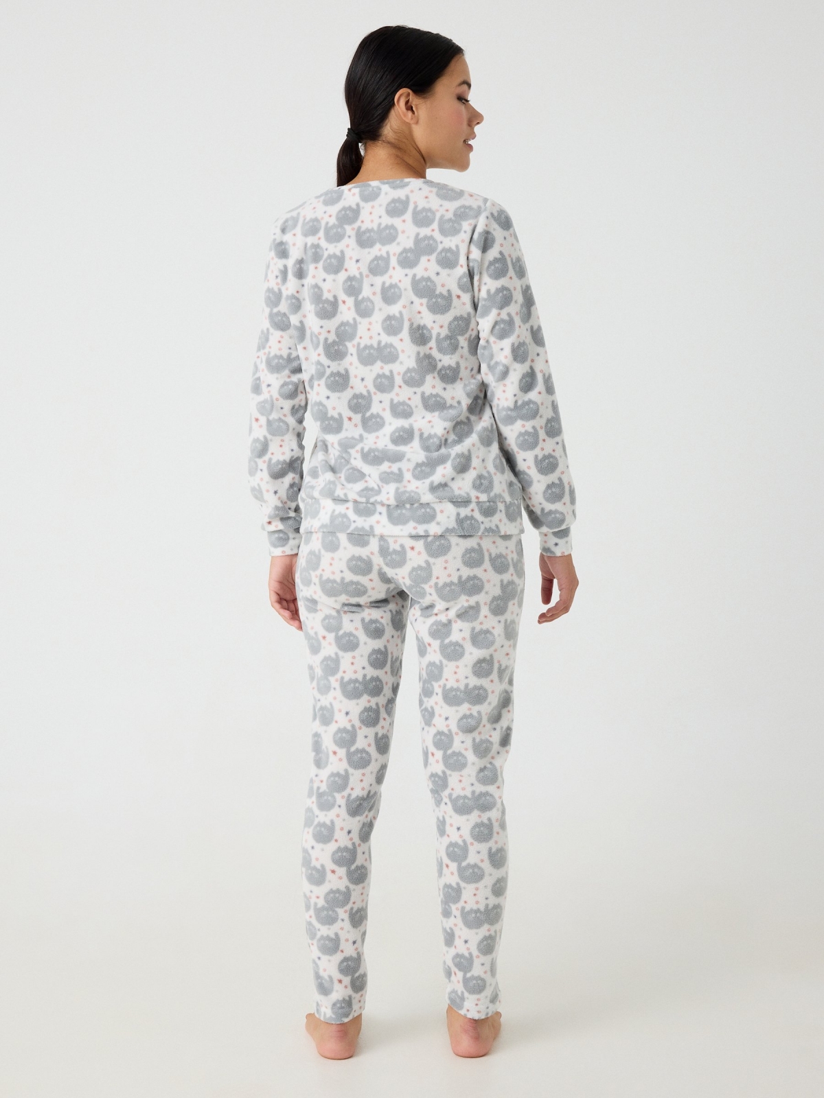 Pijama polar estampado blanco vista media trasera