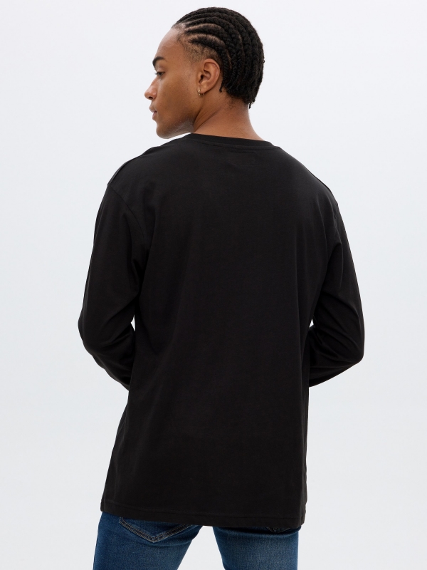T-shirt de impressão psicadélica preto vista meia traseira