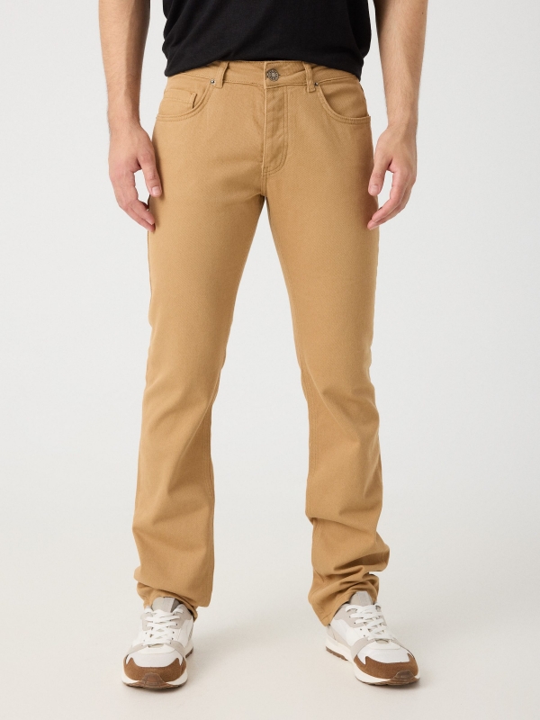 Regular five-pocket trousers camel middle front view