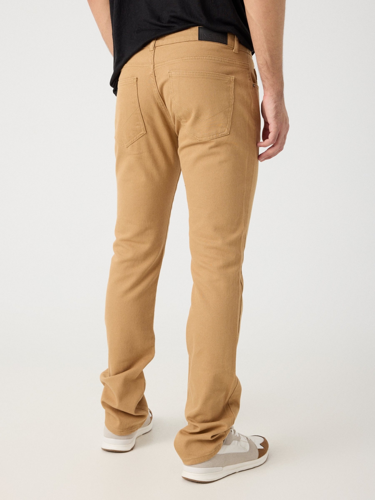 Regular five-pocket trousers camel middle back view