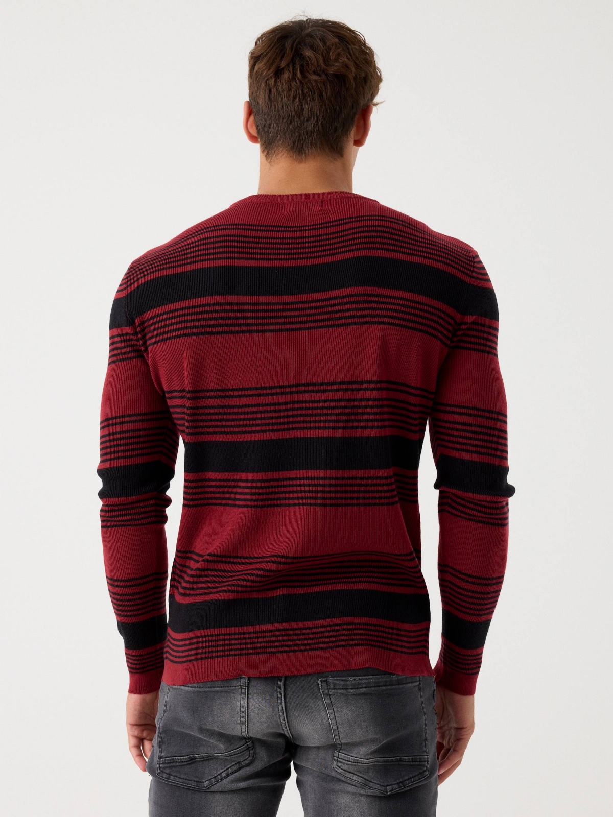 Striped ribbed knit jumper candle middle back view