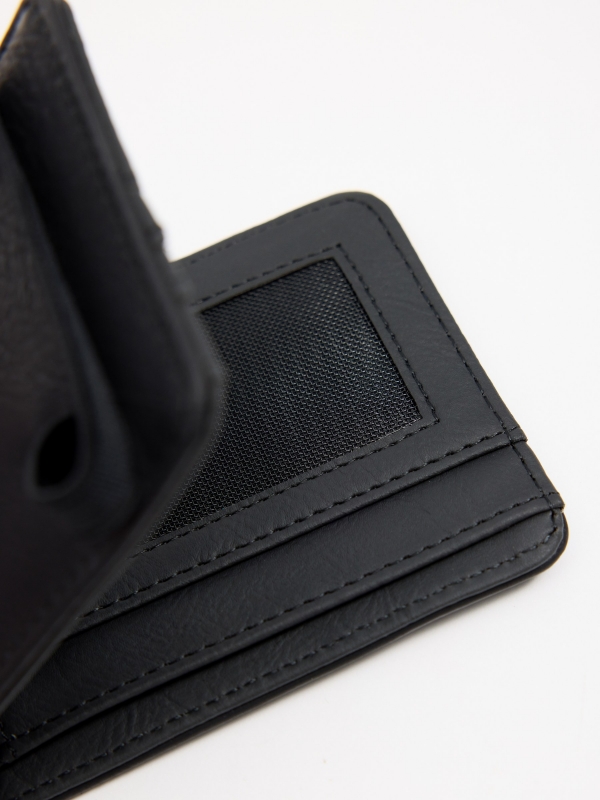 Leather effect wallet with elastic closure black detail view