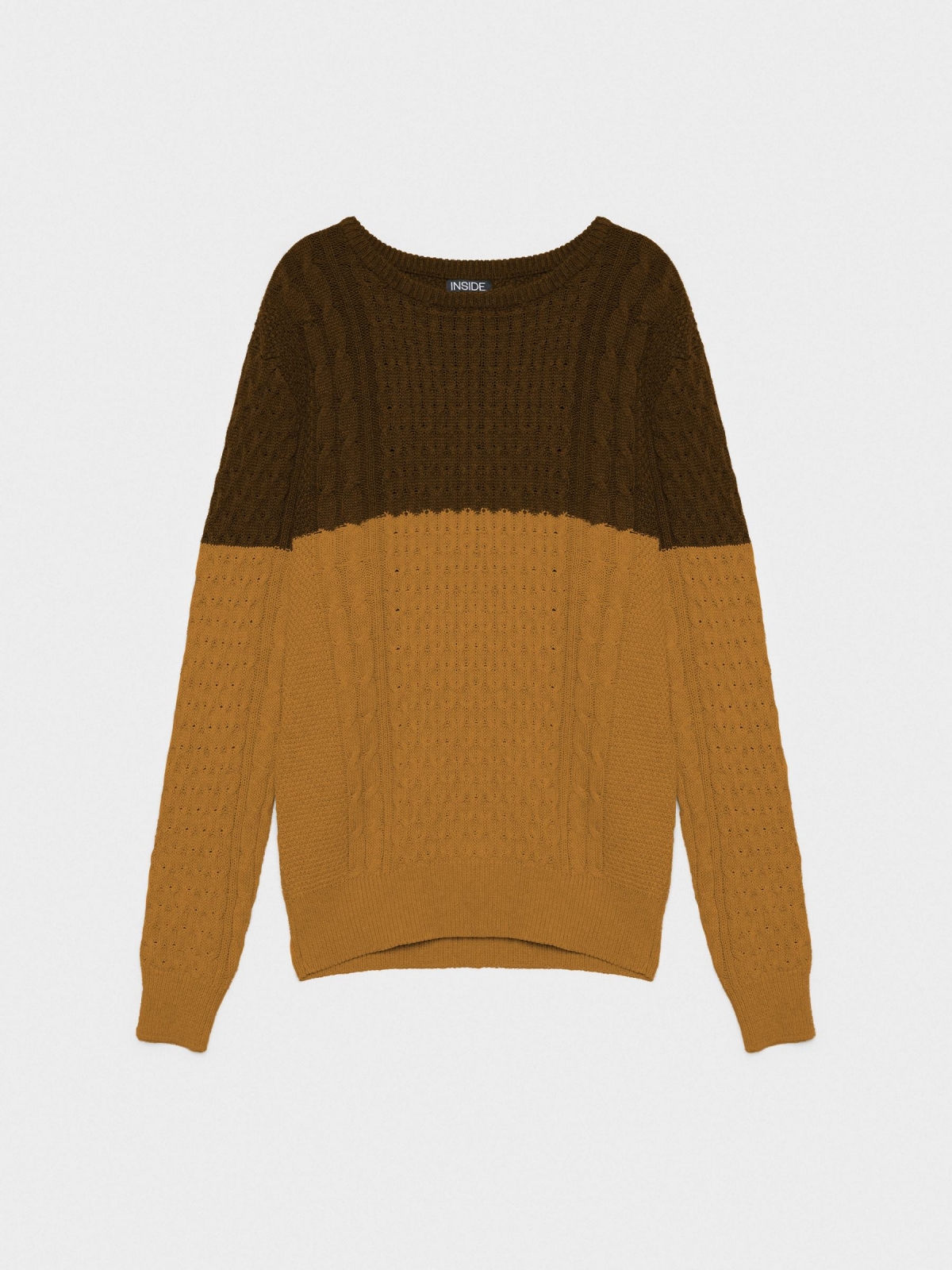  Two-tone cable knit sweater brown