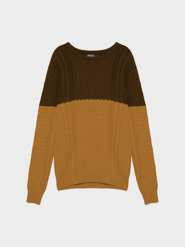  Two-tone cable knit sweater brown